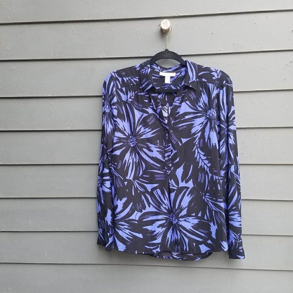 Dana Buchman Black Blue Floral Blouse size Medium - Picture 12 of 12